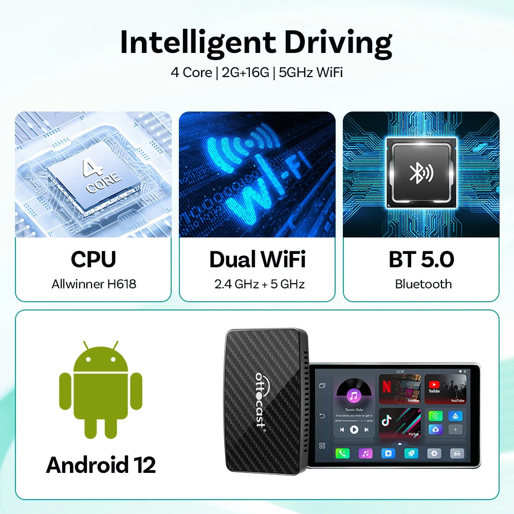OTTOCAST Play2 Video Pro Carplay Ai Box Wireless Android Auto Adapter Built in Youtube Netflix For VW Benz Ford 99% of Cars