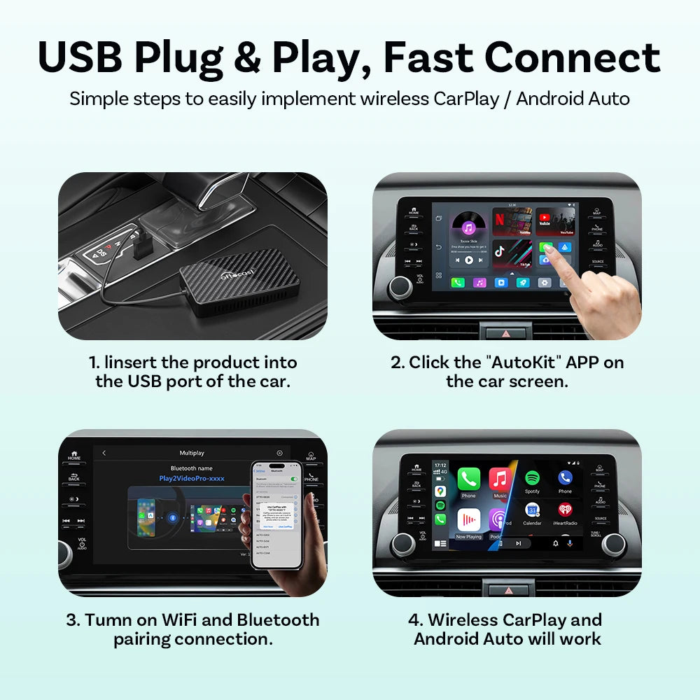 OTTOCAST Play2 Video Pro Carplay Ai Box Wireless Android Auto Adapter Built in Youtube Netflix For VW Benz Ford 99% of Cars