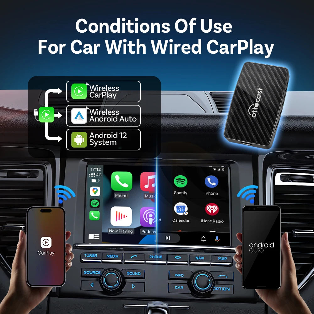 OTTOCAST Play2 Video Pro Carplay Ai Box Wireless Android Auto Adapter Built in Youtube Netflix For VW Benz Ford 99% of Cars